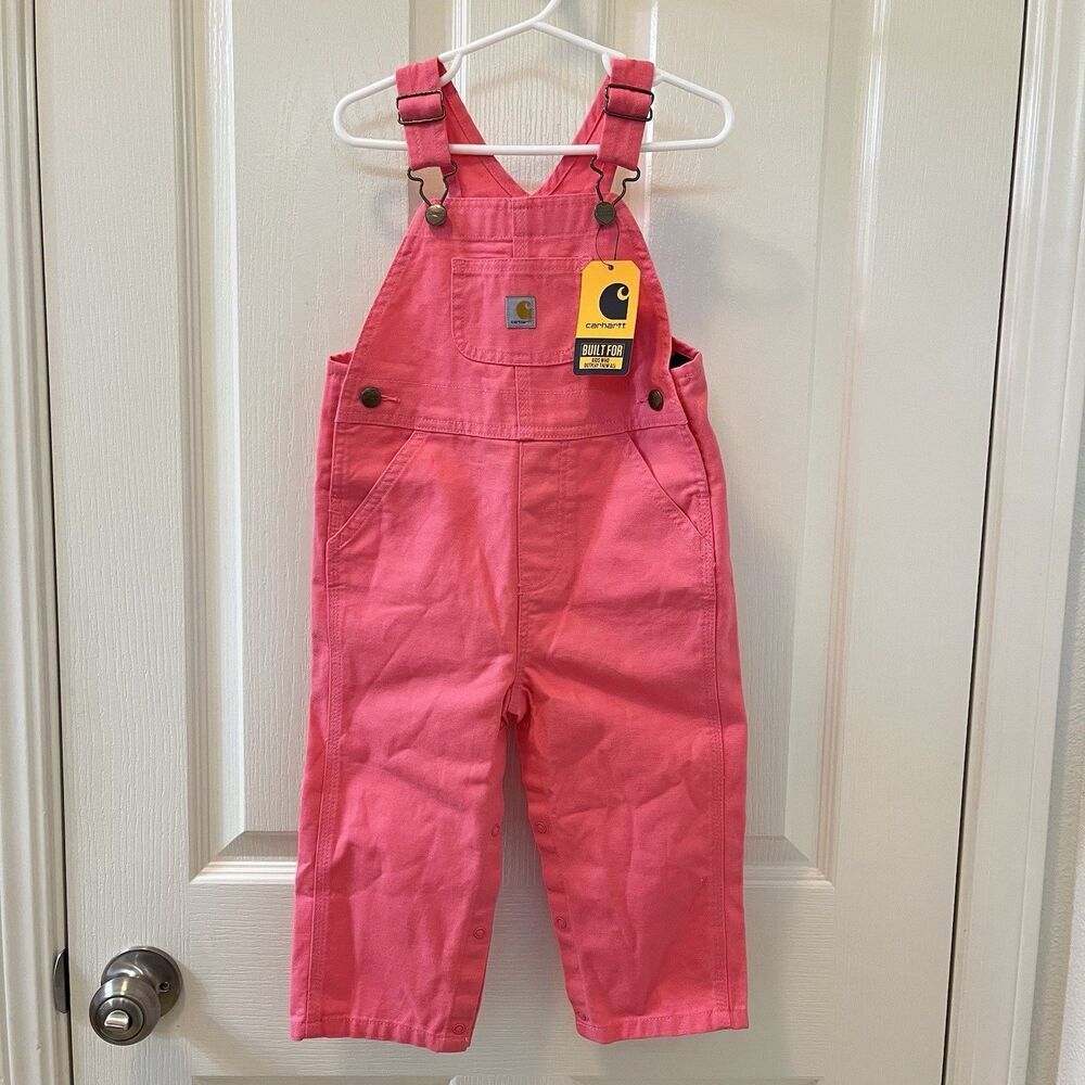 Carhartt Girls Loose Fit Canvas Bib Overalls Medium Pink Size 24 Months NWT